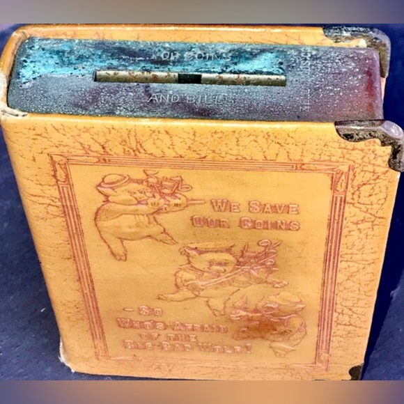 Vintage 1923 Zell 3 Little Pigs So Who’s Afraid of the BIG BAD WOLF Coin Bank - Picture 5 of 8